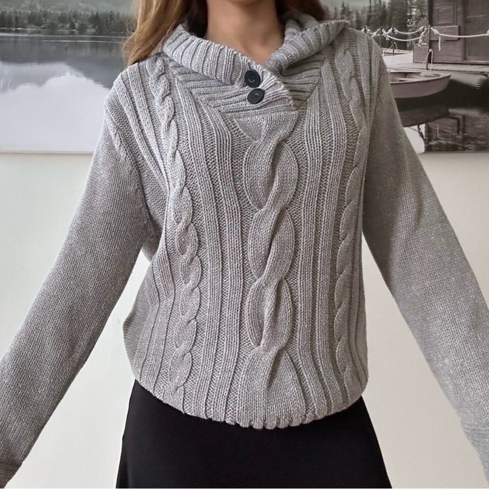 vintage grey cableknit slouchy off duty sweater